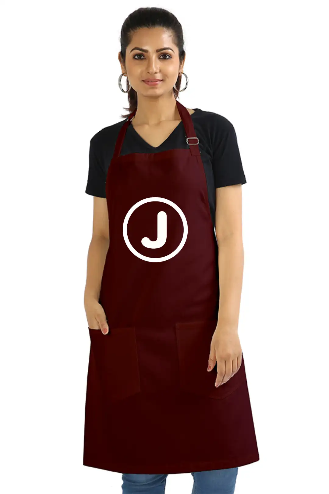 J Alphabet Cotton Maroon Apron