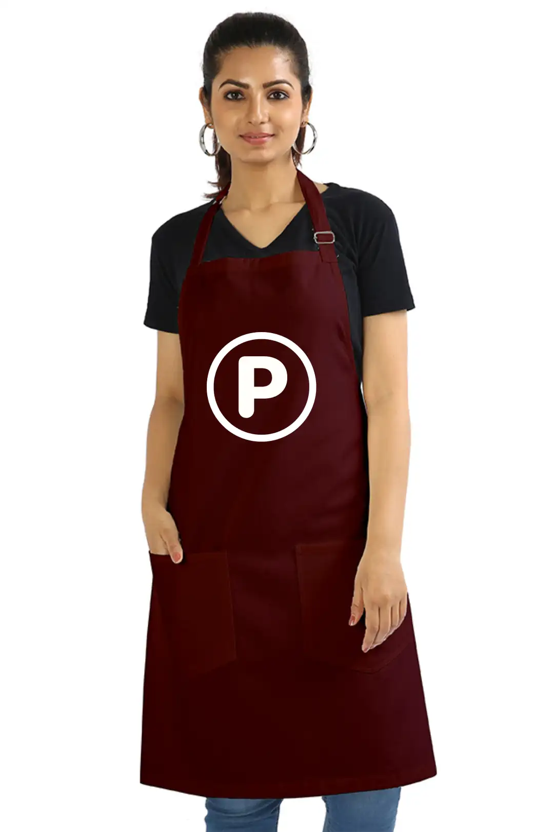 P Alphabet Cotton Maroon Apron