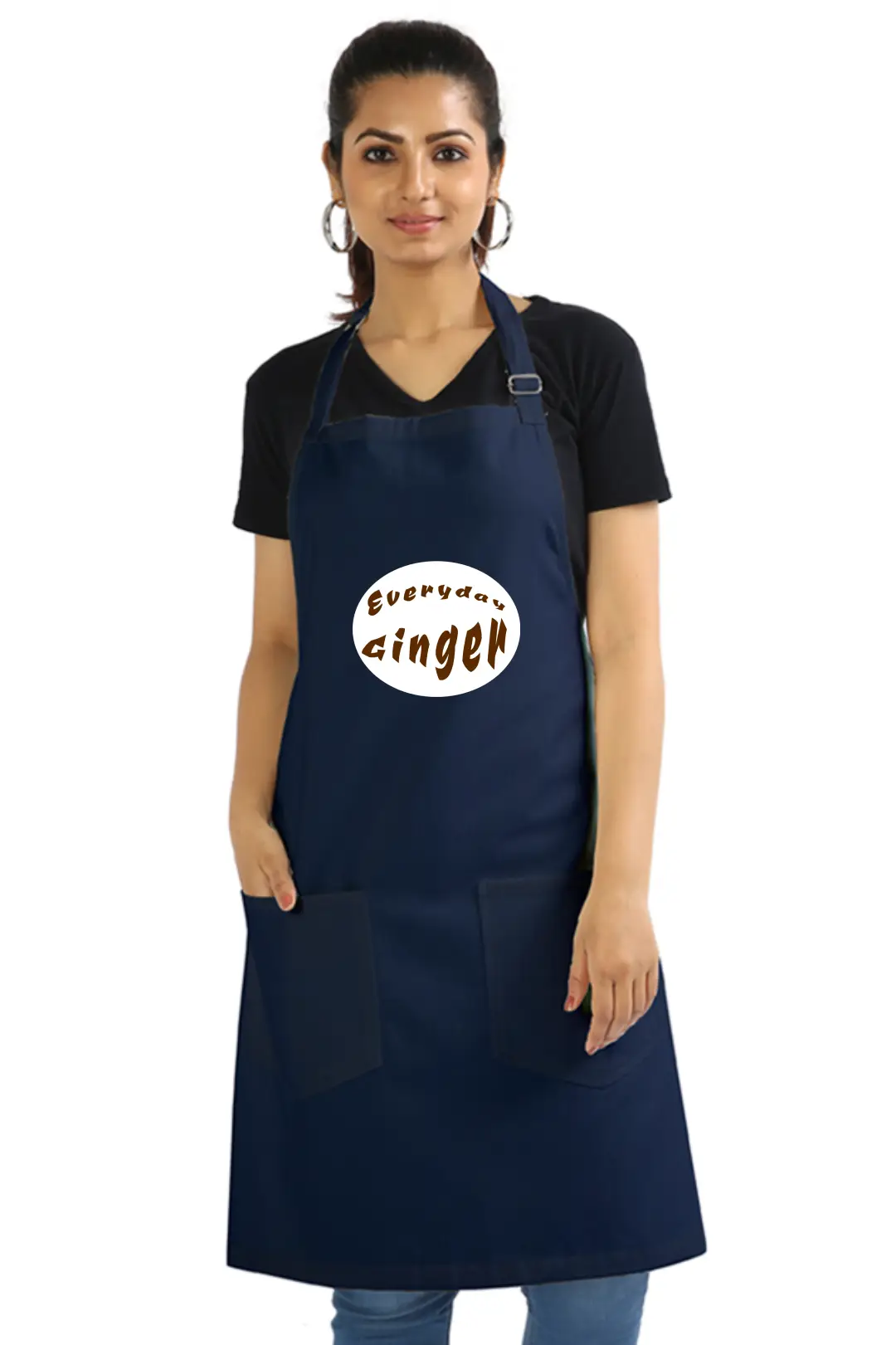 Navy Blue Color Everyday Ginger Cotton Apron With Pockets