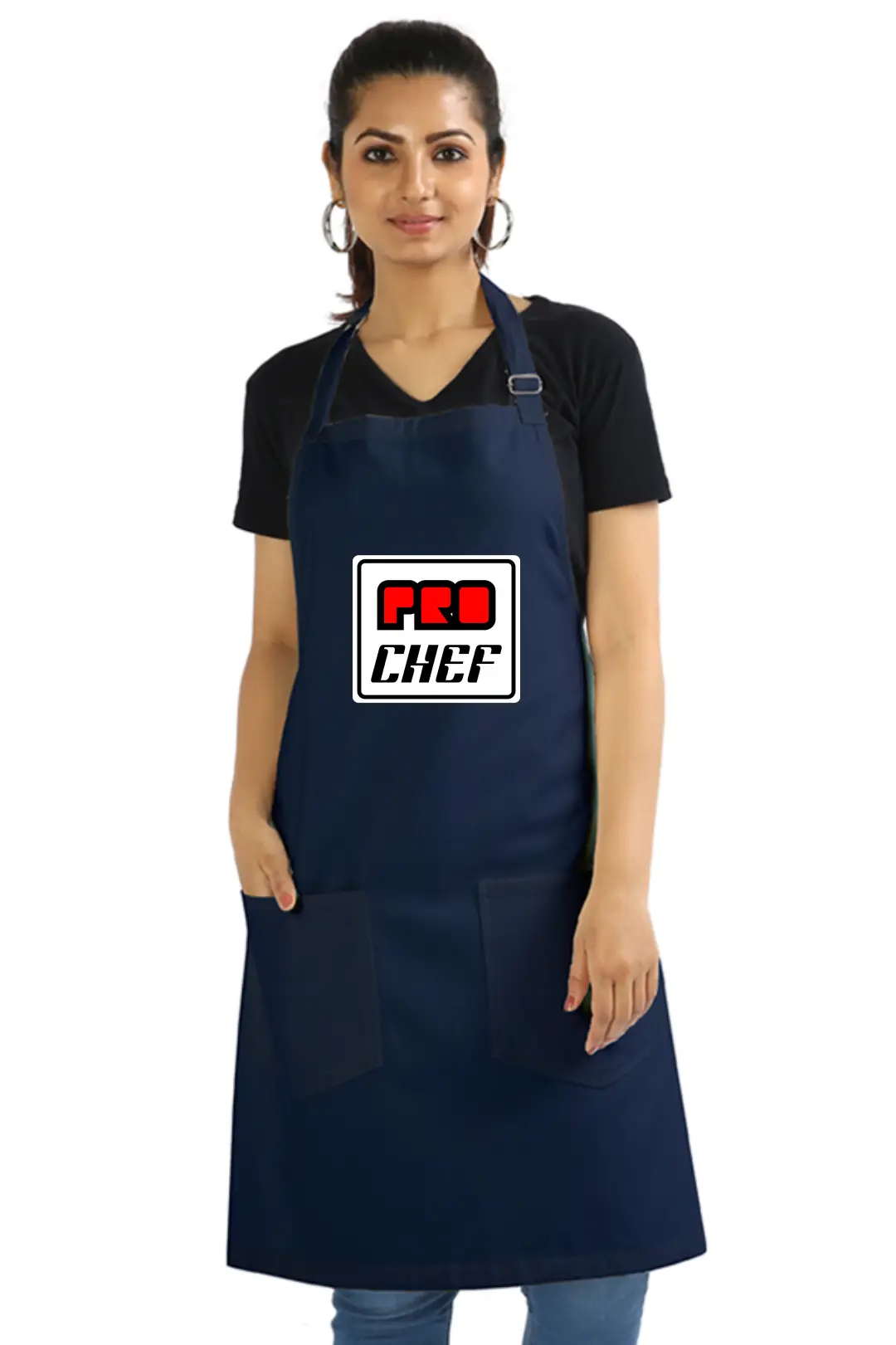 Navy Blue Color Pro Chef Cotton Apron With Front Pockets