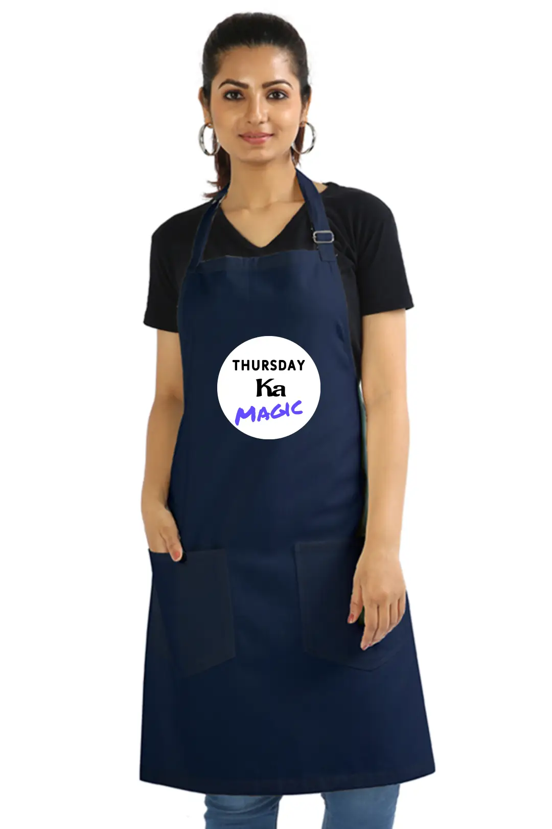 Navy Blue Color Thursday Ka Magic Cotton Apron With Adjustable Straps
