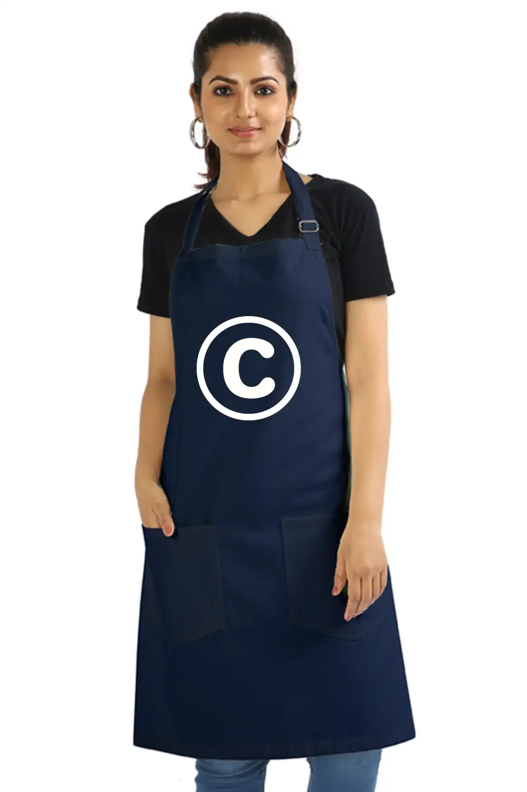 C Alphabet Cotton Navy Blue Apron