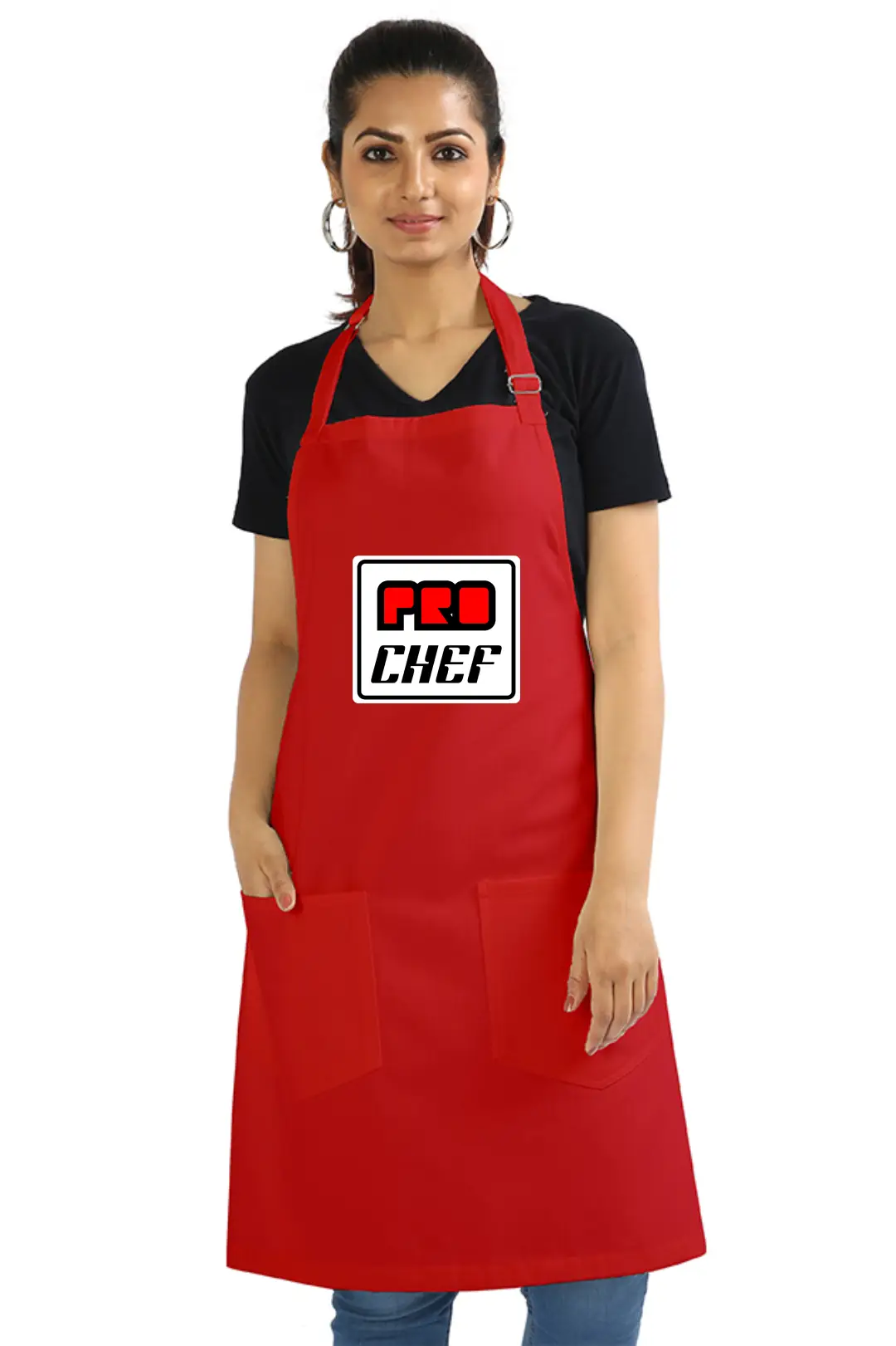 Red Color Pro Chef Cotton Apron With Front Pockets