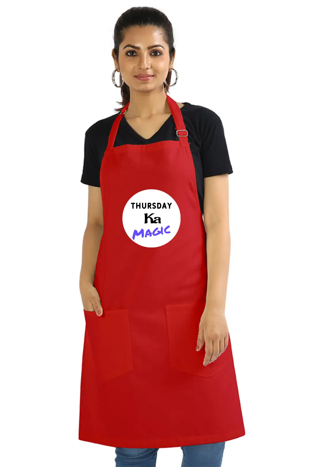 Red Color Thursday Ka Magic Cotton Apron With Adjustable Straps