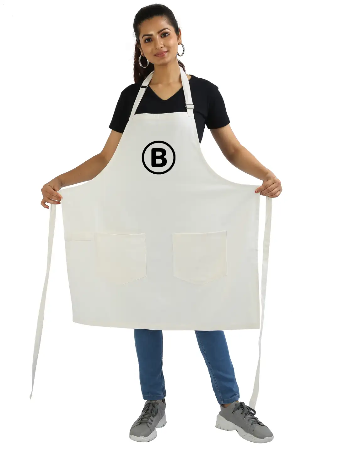 B Alphabet Cotton White Apron - Image 2