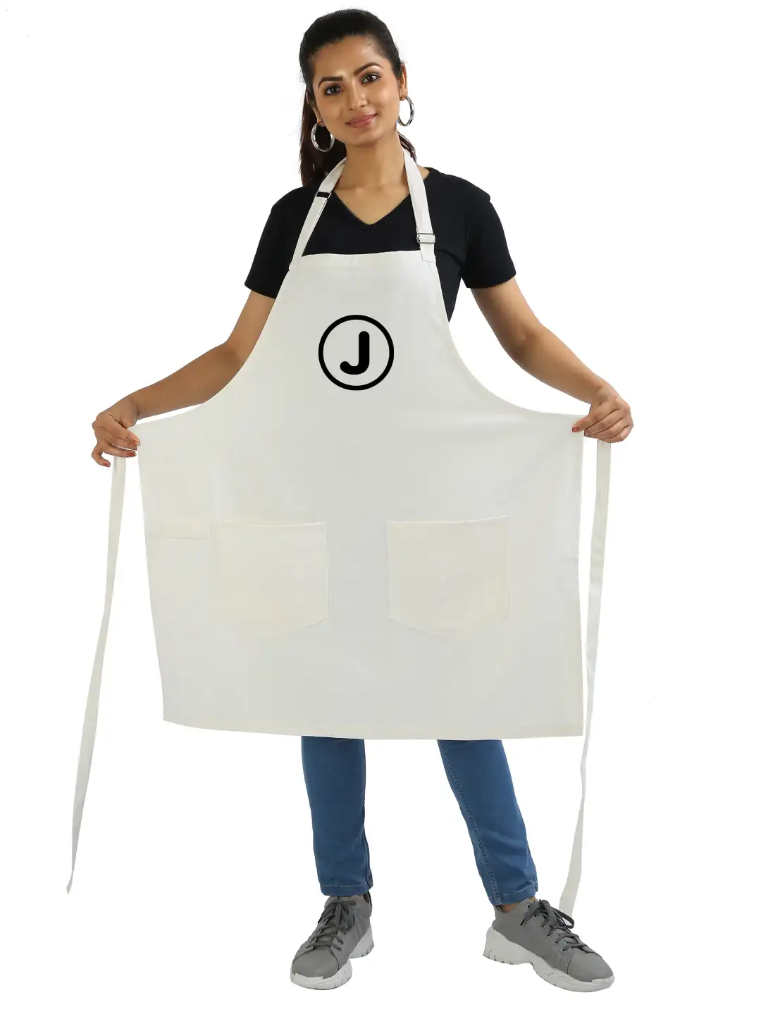 J Alphabet Cotton White Apron - Image 2