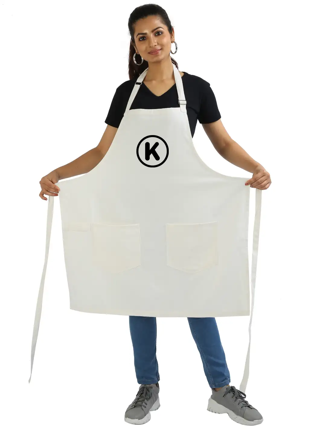 K Alphabet Cotton White Apron - Image 2