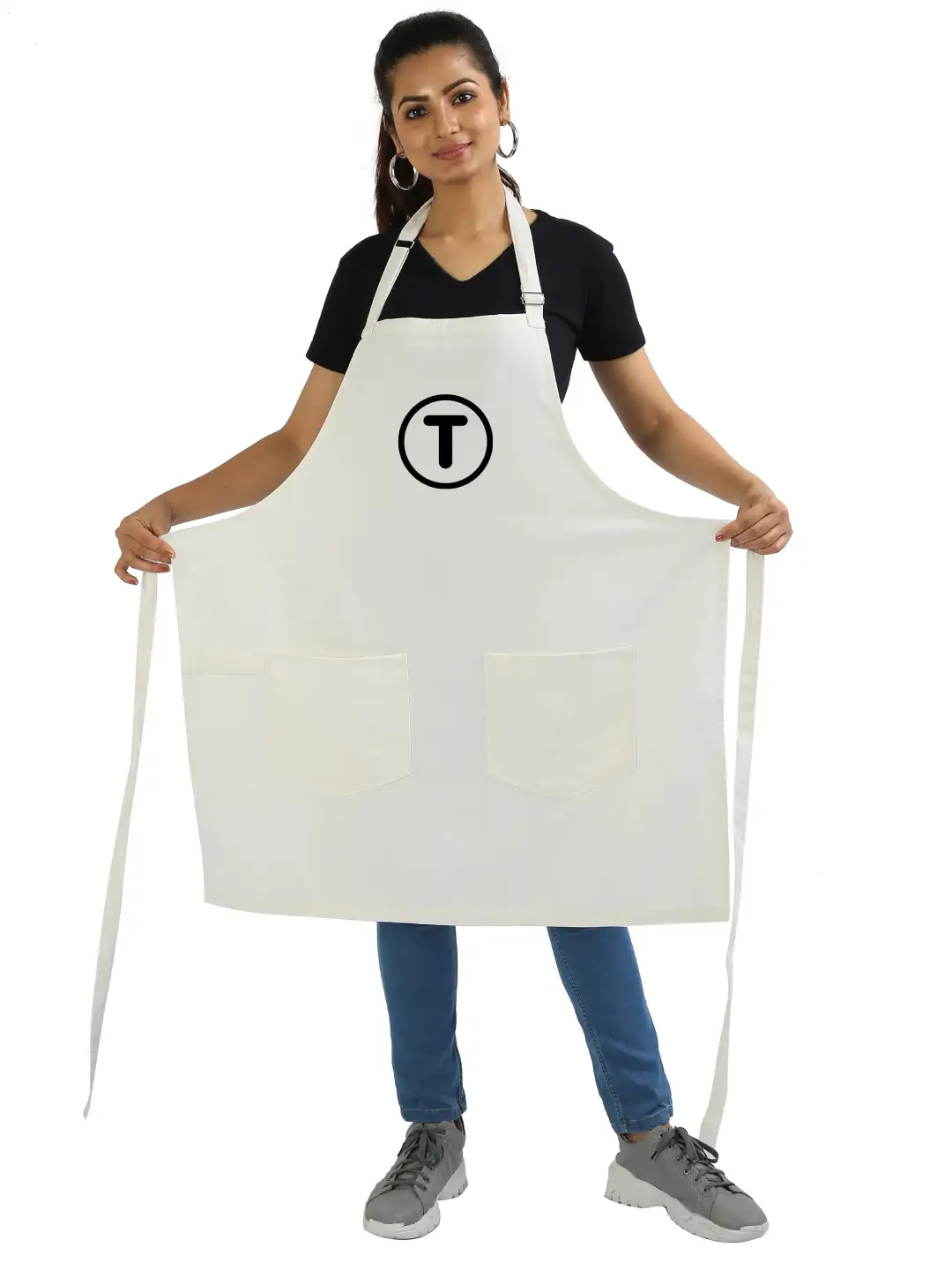 T Alphabet Cotton White Apron - Image 2