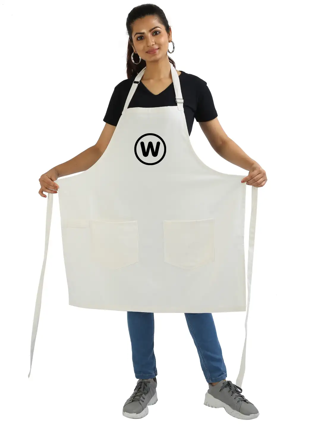 W Alphabet Cotton White Apron - Image 2