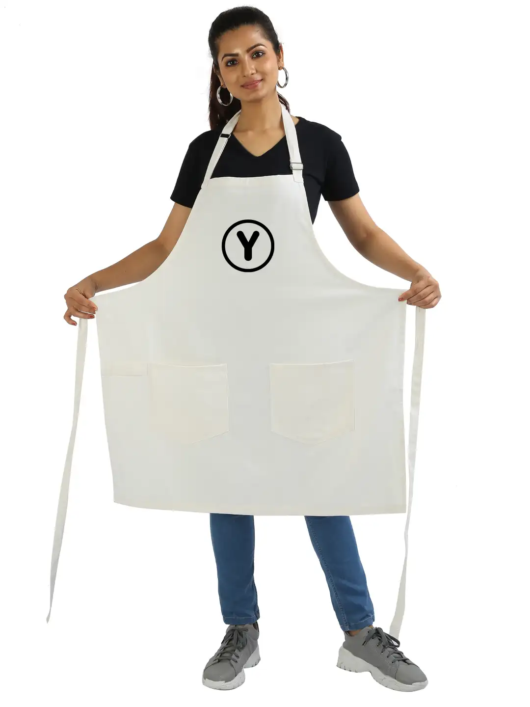 Y Alphabet Cotton White Apron - Image 2
