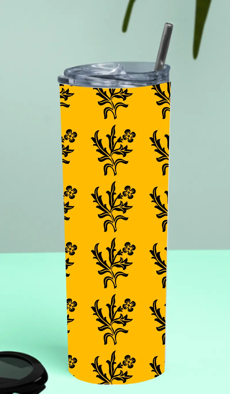 Floral Stainless Steel Tumbler Bottle With Straw And Leak Proof Lid