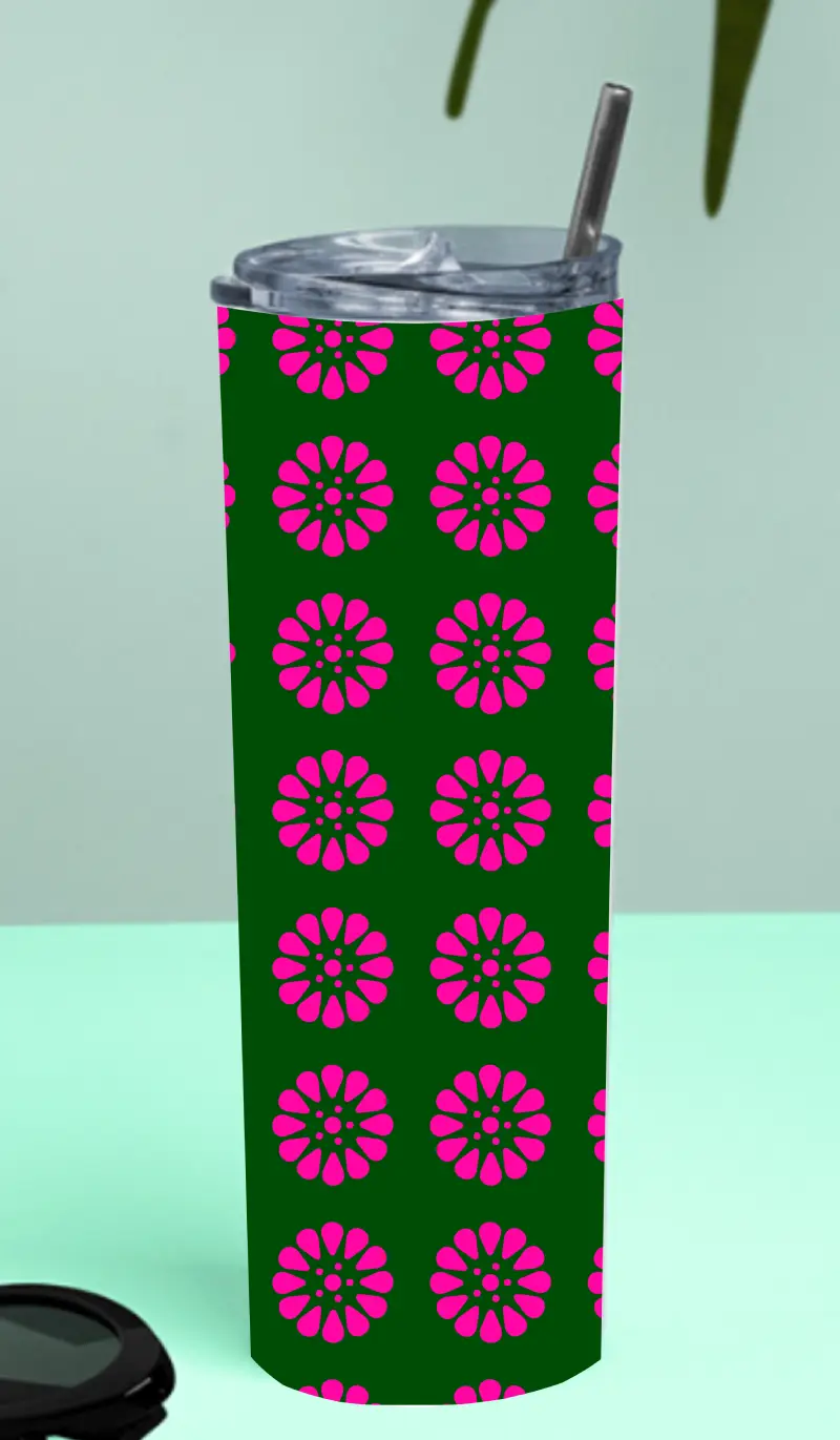 Pink Flowers Stainless Steel Tumbler Bottle With Straw And Leak Proof Lid