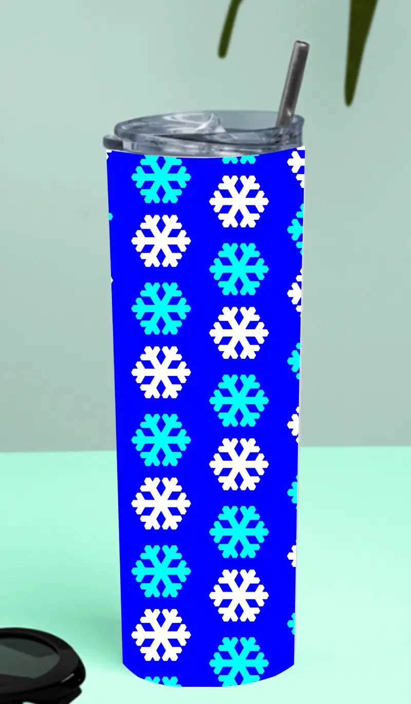 Snow Flakes Stainless Steel Tumbler Bottle With Straw And Leak Proof Lid