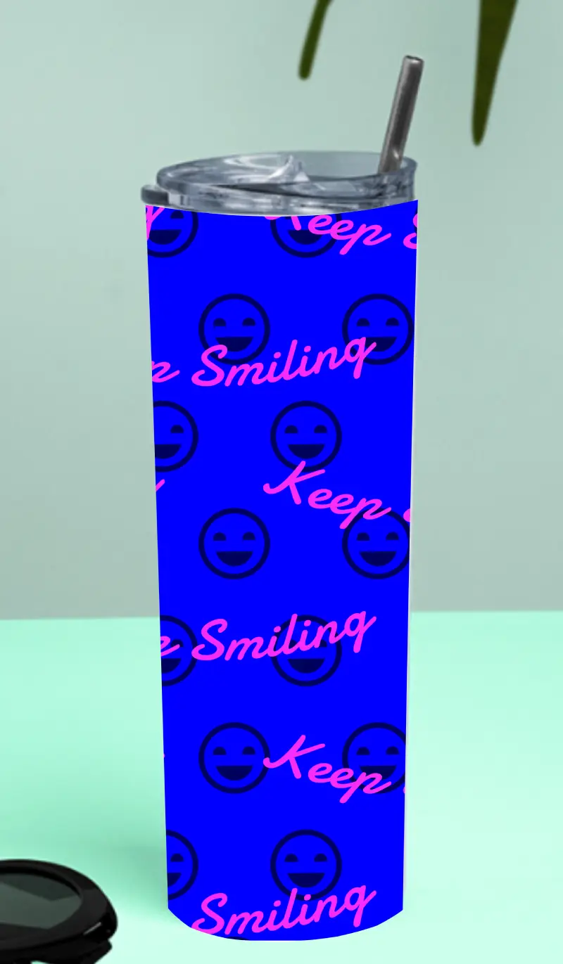 Keep Smiling Stainless Steel Tumbler Bottle With Straw And Leak Proof Lid