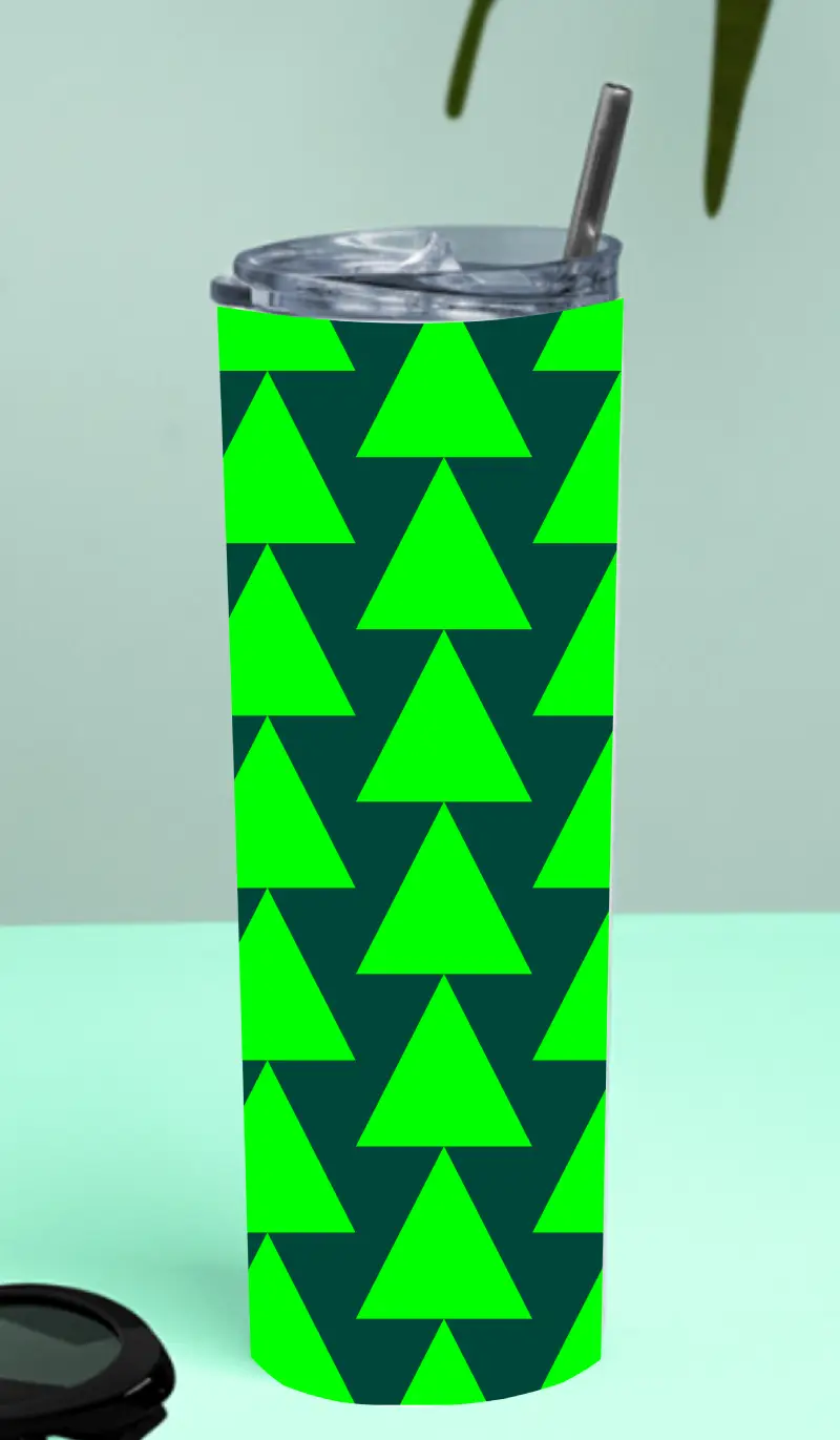 Green Triangles Stainless Steel Tumbler Bottle With Straw And Leak Proof Lid