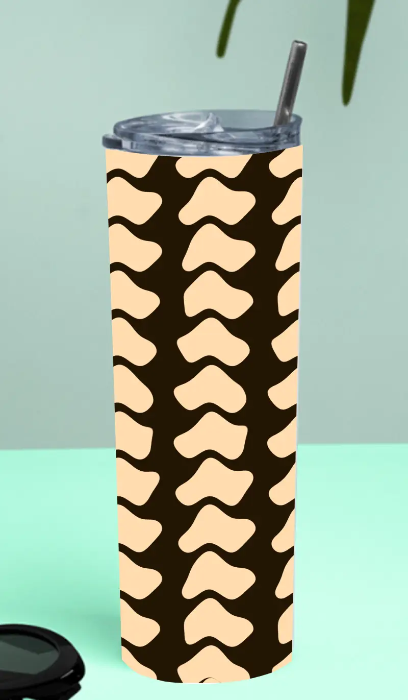 Abstract Pattern Stainless Steel Tumbler Bottle With Straw And Leak Proof Lid