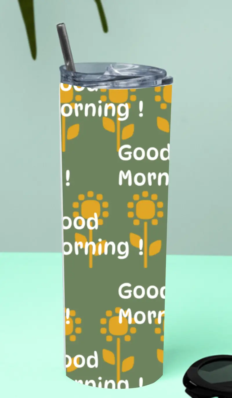 Good Morning Stainless Steel Tumbler Bottle With Straw And Leak Proof Lid - Image 2