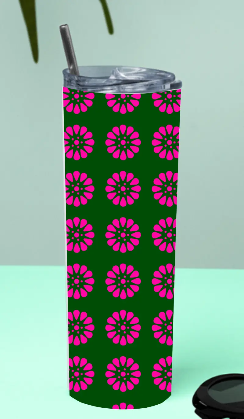 Pink Flowers Stainless Steel Tumbler Bottle With Straw And Leak Proof Lid - Image 2