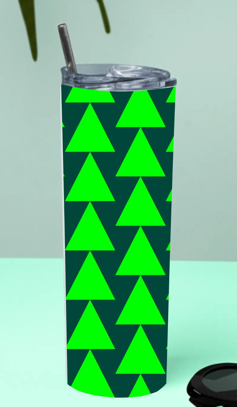 Green Triangles Stainless Steel Tumbler Bottle With Straw And Leak Proof Lid - Image 2