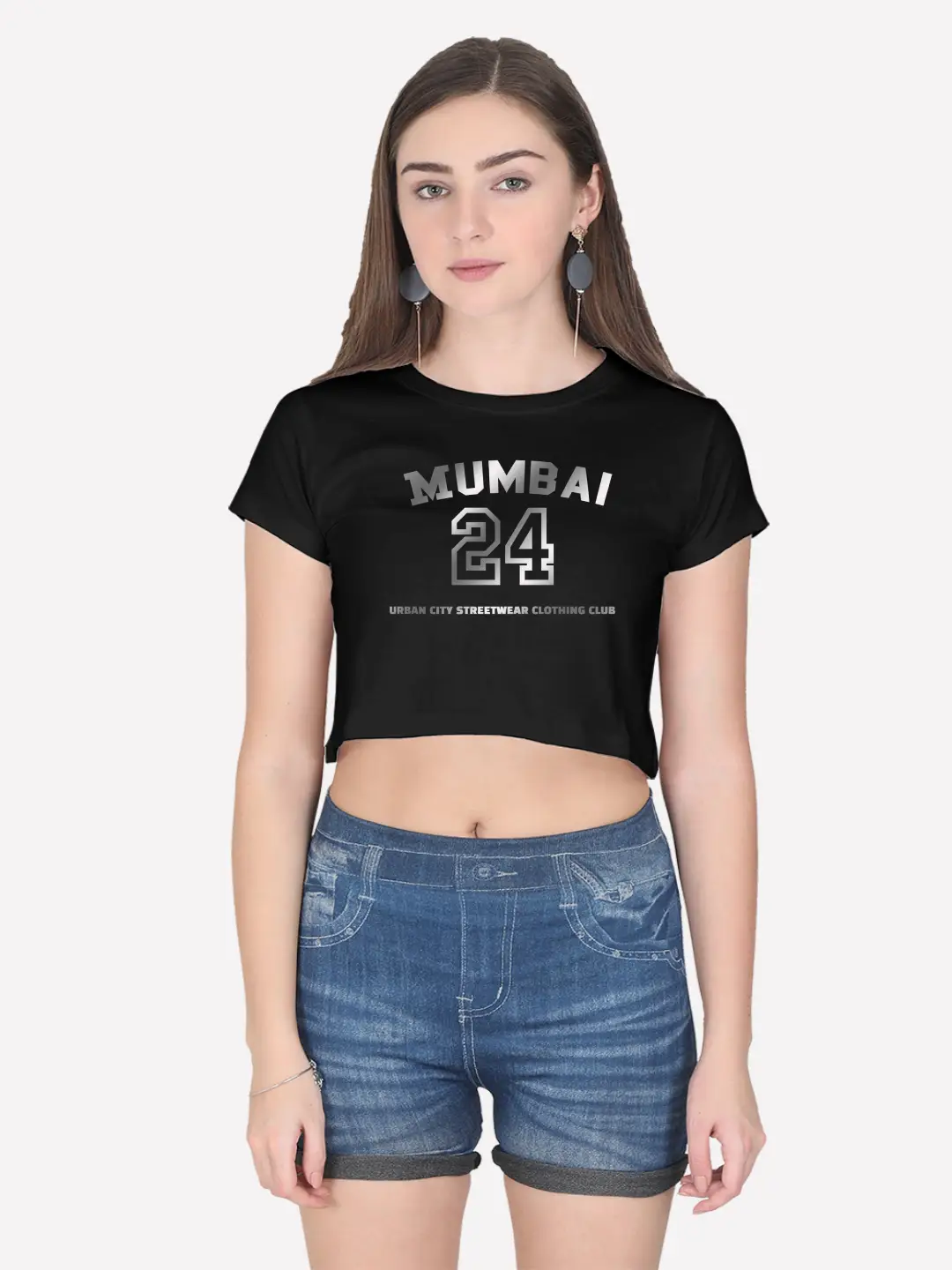 Mumbai Silver Reflective Print Urban City Streetwear Cotton Crop Top