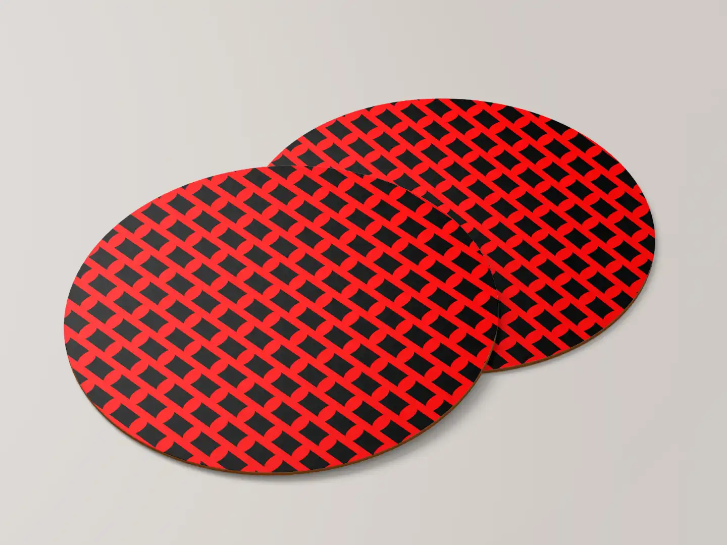 Red Black Color Set Of Six Round Tea Coaster