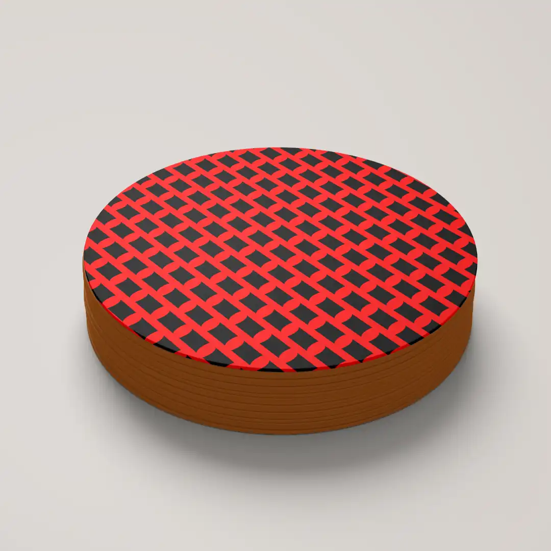 Red Black Color Set Of Six Round Tea Coaster - Image 4