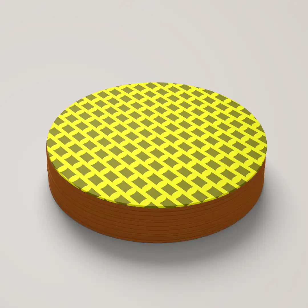 Yellow Mehandi Color Set Of Six Round Tea Coaster - Image 4