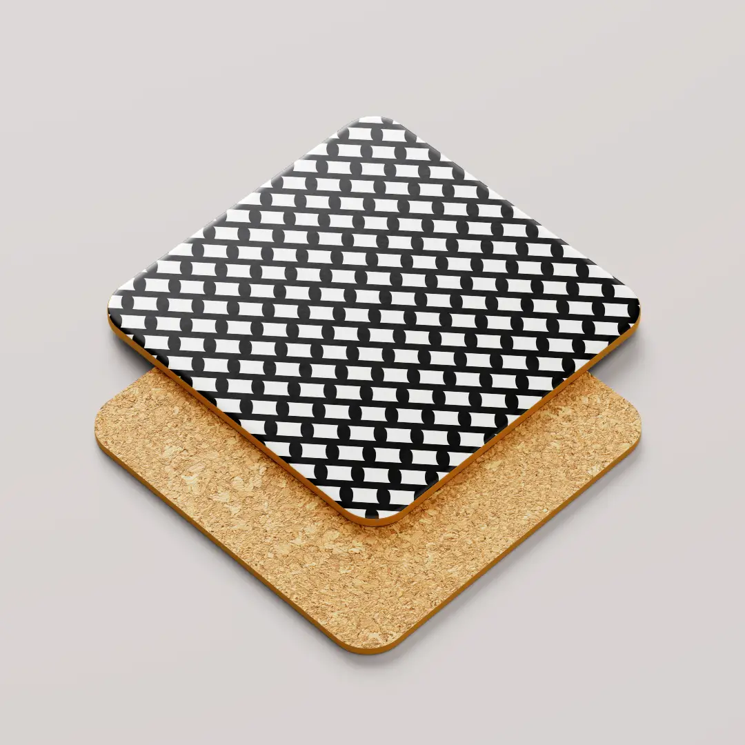 Black White Color Set Of Six Square Tea Coaster