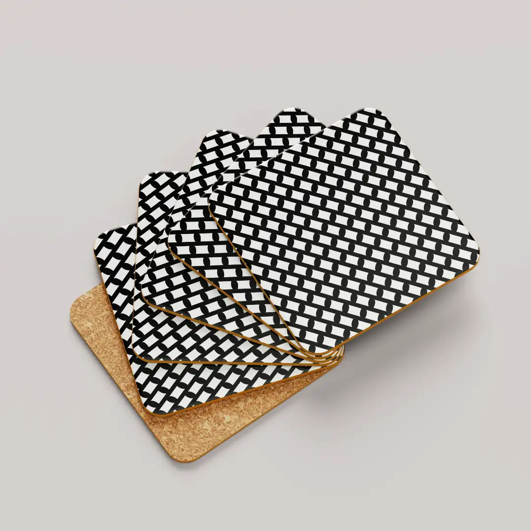 Black White Color Set Of Six Square Tea Coaster - Image 2