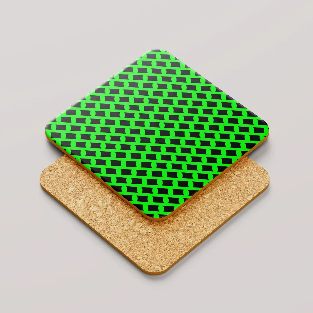Green Black Color Set Of Six Square Tea Coaster