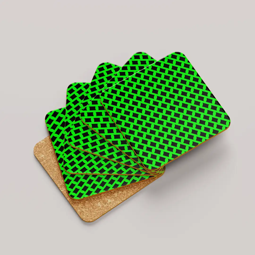 Green Black Color Set Of Six Square Tea Coaster - Image 2