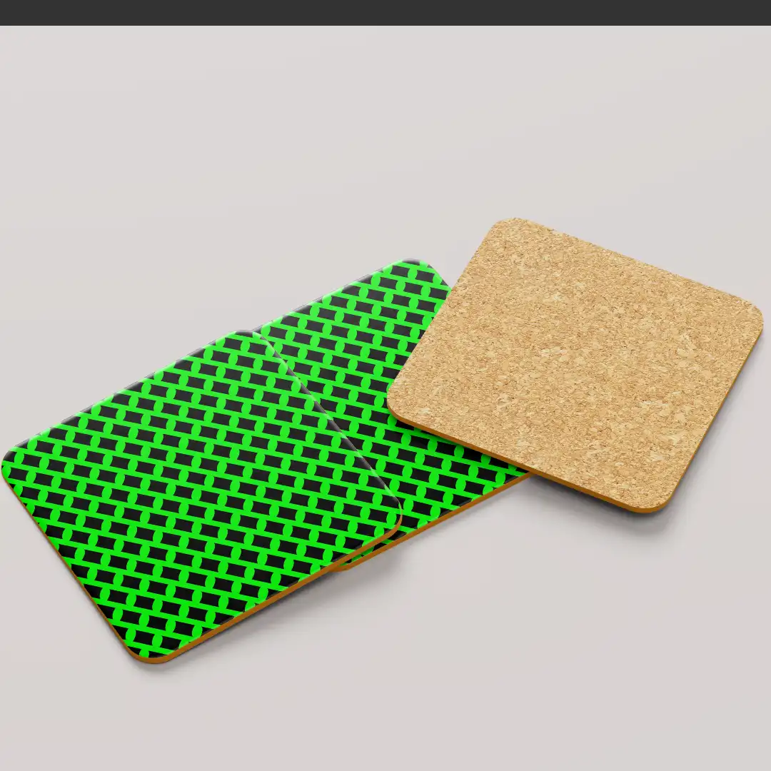 Green Black Color Set Of Six Square Tea Coaster - Image 4