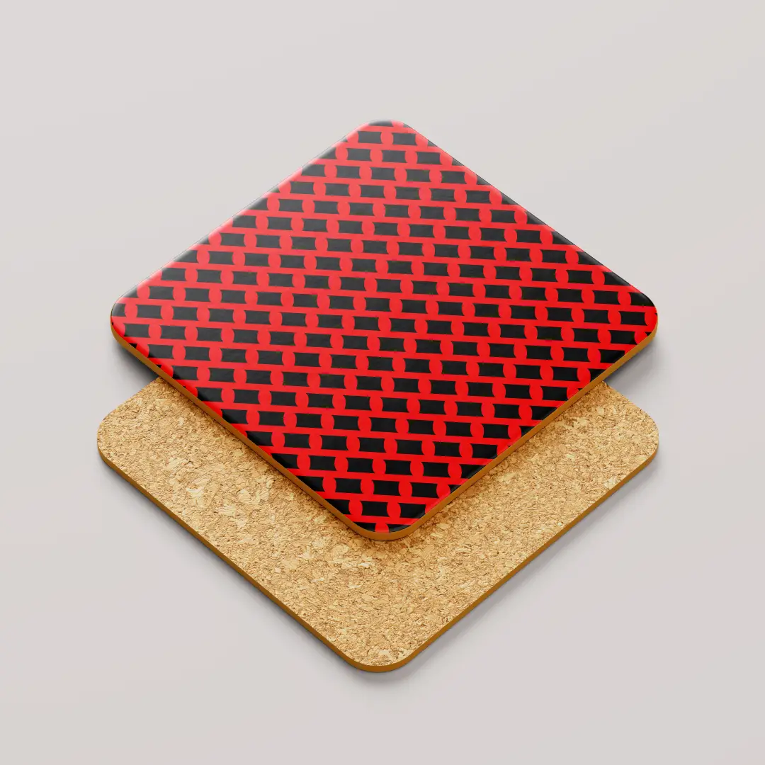 Red Black Color Set Of Six Square Tea Coaster