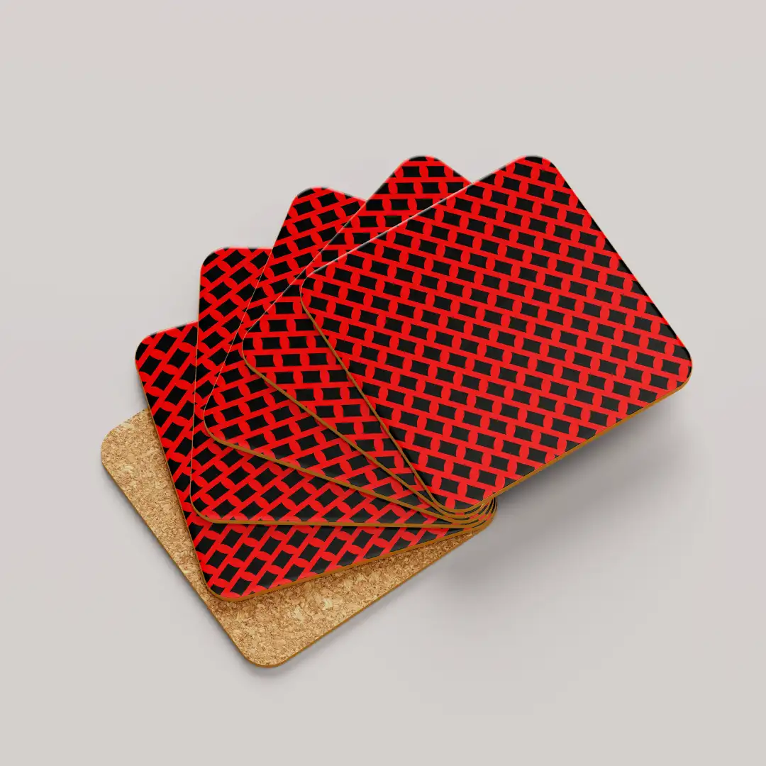 Red Black Color Set Of Six Square Tea Coaster - Image 2
