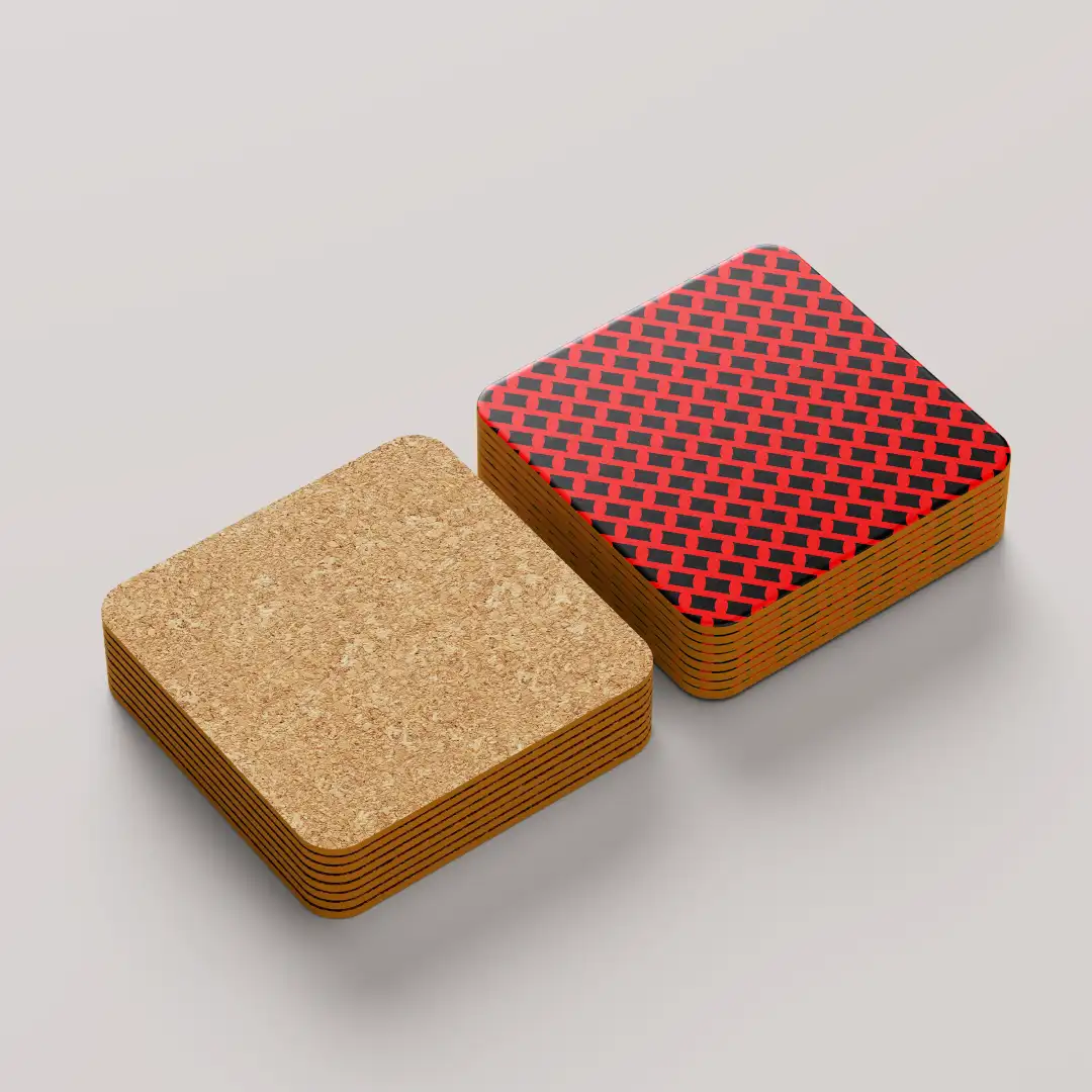 Red Black Color Set Of Six Square Tea Coaster - Image 3