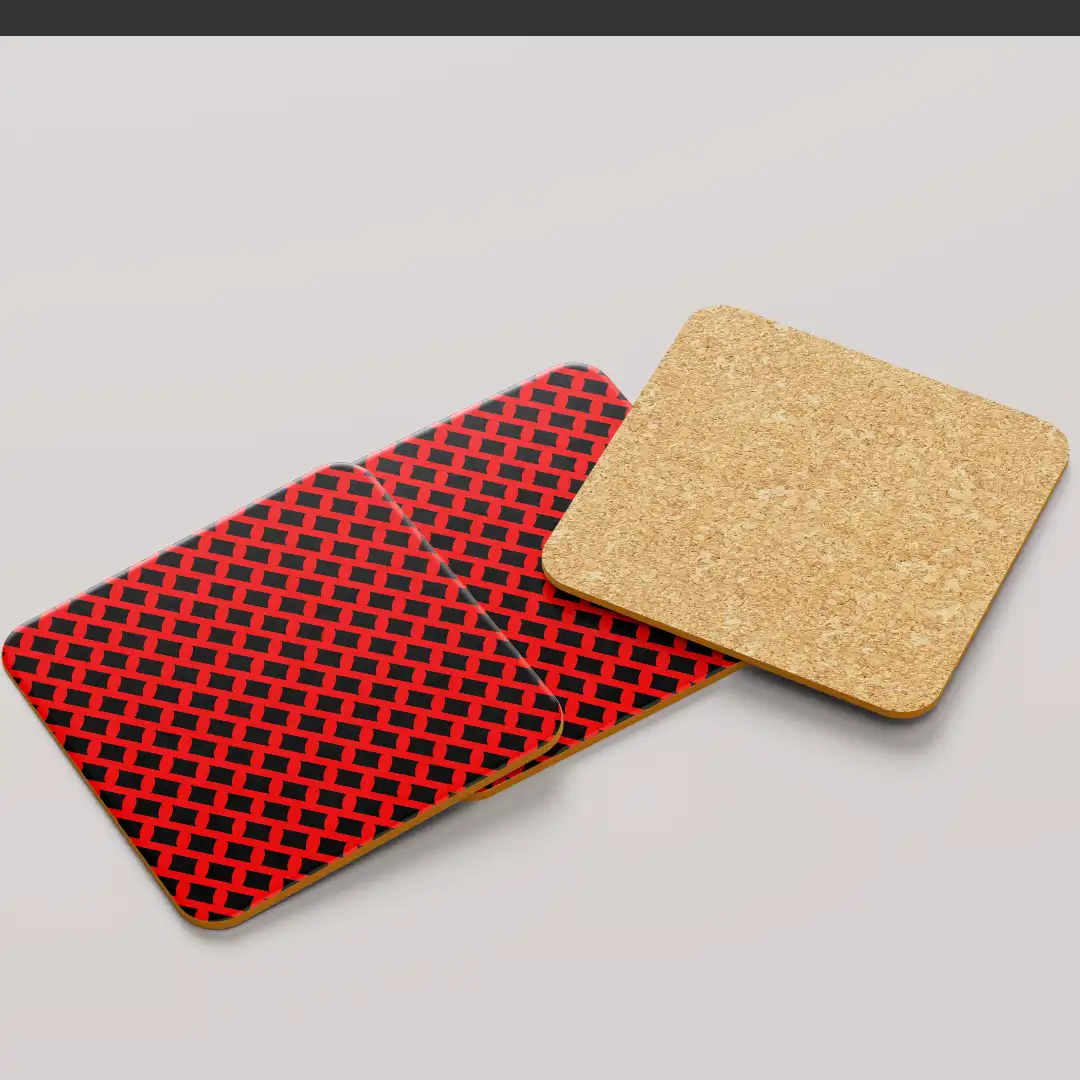 Red Black Color Set Of Six Square Tea Coaster - Image 4