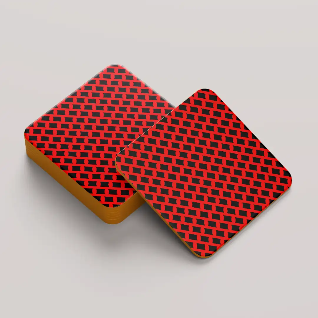 Red Black Color Set Of Six Square Tea Coaster - Image 5