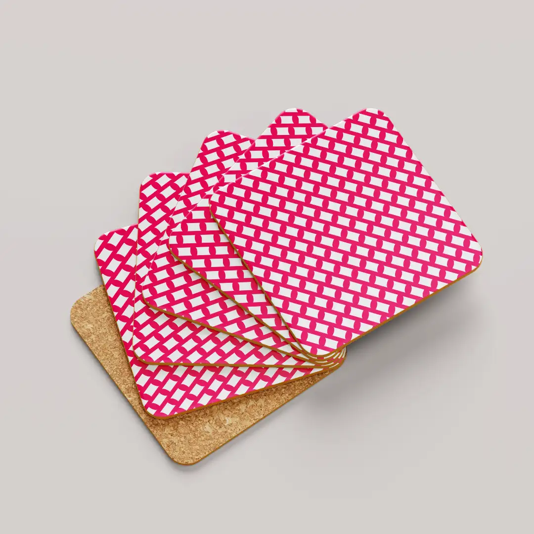 Raspberry Color Set Of Six Square Tea Coaster - Image 2