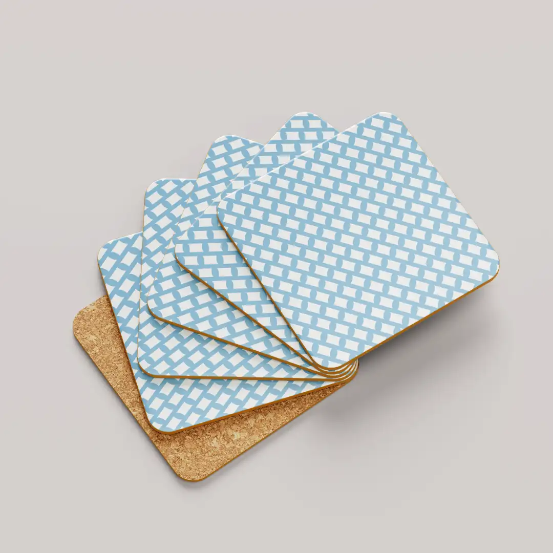 Sky Blue Color Set Of Six Square Tea Coaster - Image 2