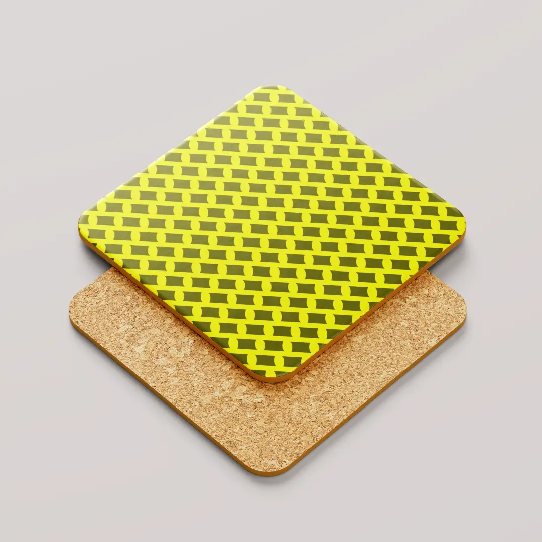 Yellow Mehandi Color Set Of Six Square Tea Coaster