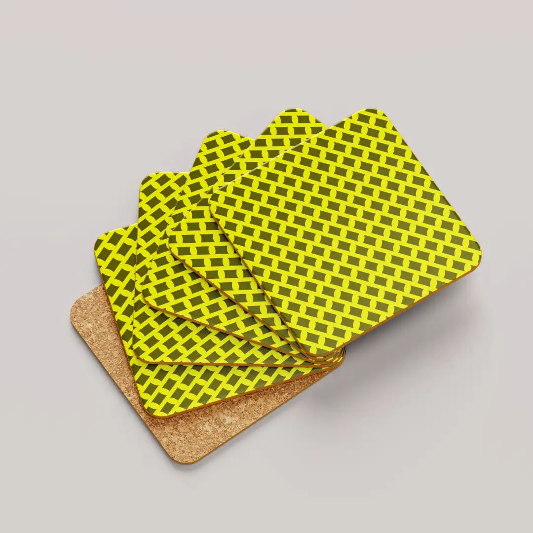 Yellow Mehandi Color Set Of Six Square Tea Coaster - Image 2