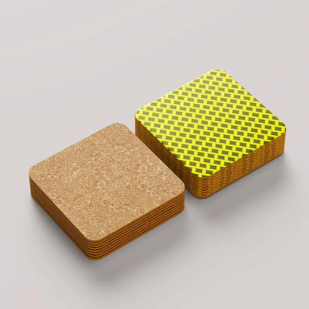 Yellow Mehandi Color Set Of Six Square Tea Coaster - Image 3