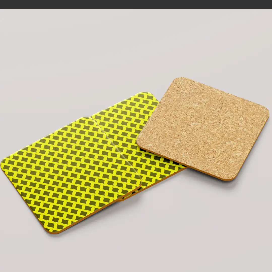 Yellow Mehandi Color Set Of Six Square Tea Coaster - Image 4