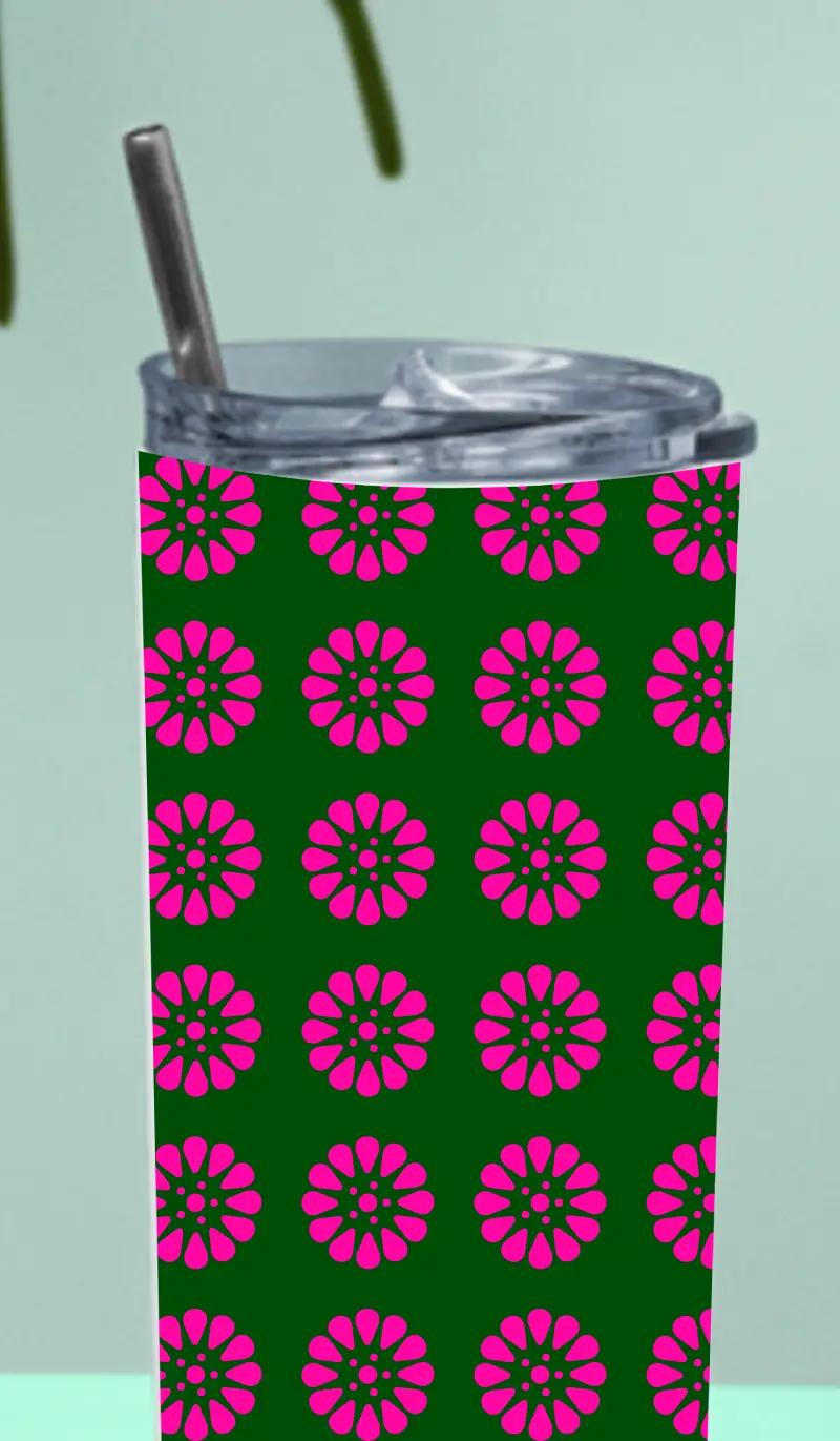 Pink Flowers Stainless Steel Tumbler Bottle With Straw And Leak Proof Lid - Image 3