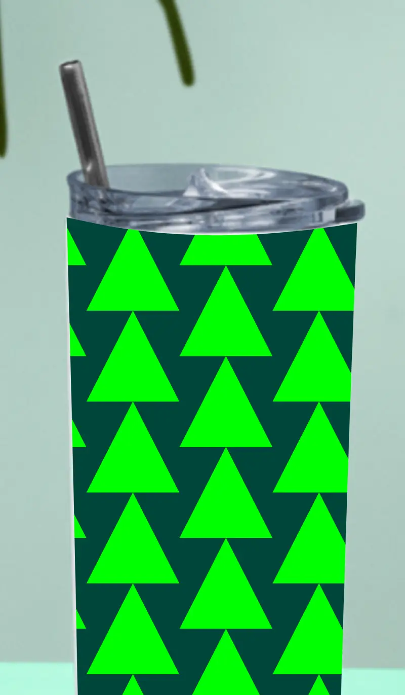 Green Triangles Stainless Steel Tumbler Bottle With Straw And Leak Proof Lid - Image 3