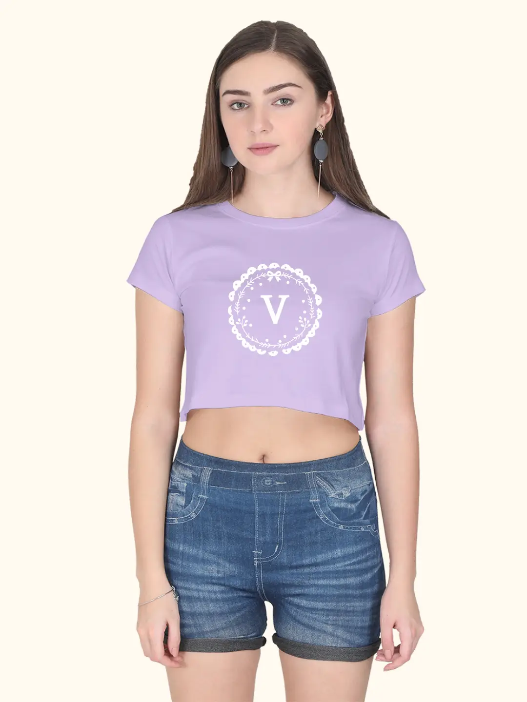 V Alphabet Cotton Crop Top - Image 2
