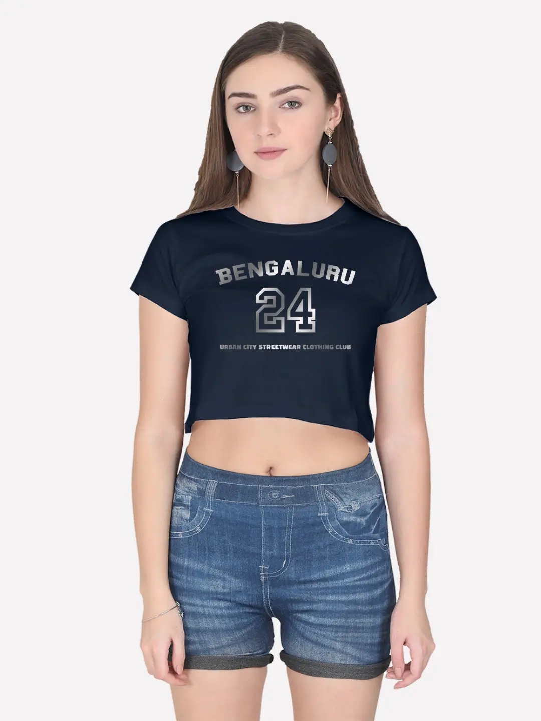 Reflective Silver Print Bengaluru Urban City Streetwear Cotton Crop Top - Image 2