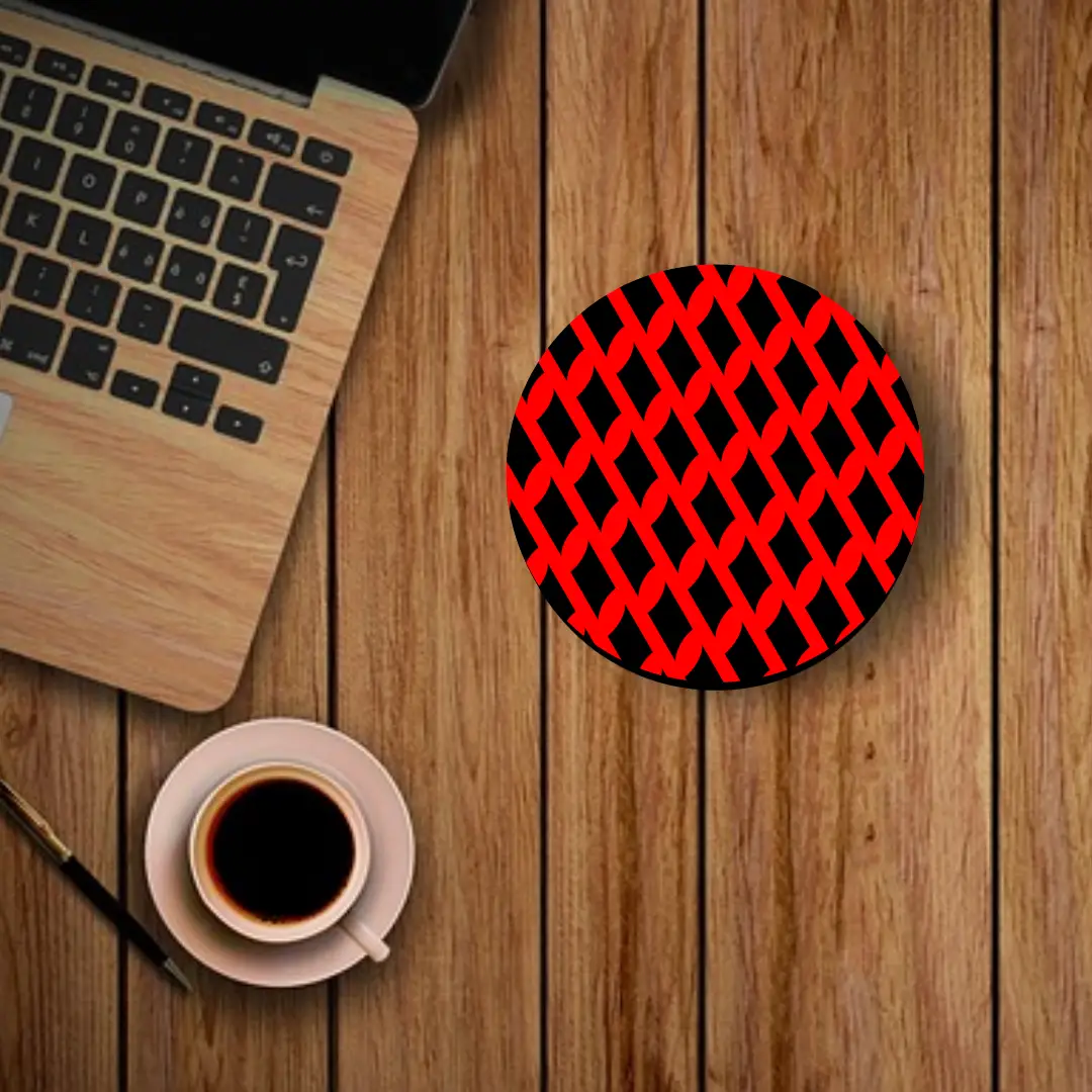 Red Black Round Mouse Mat