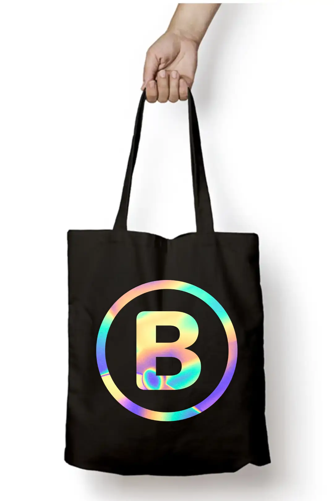 B Letter Rainbow Shiny Print Cotton Canvas Tote Bag - Image 2