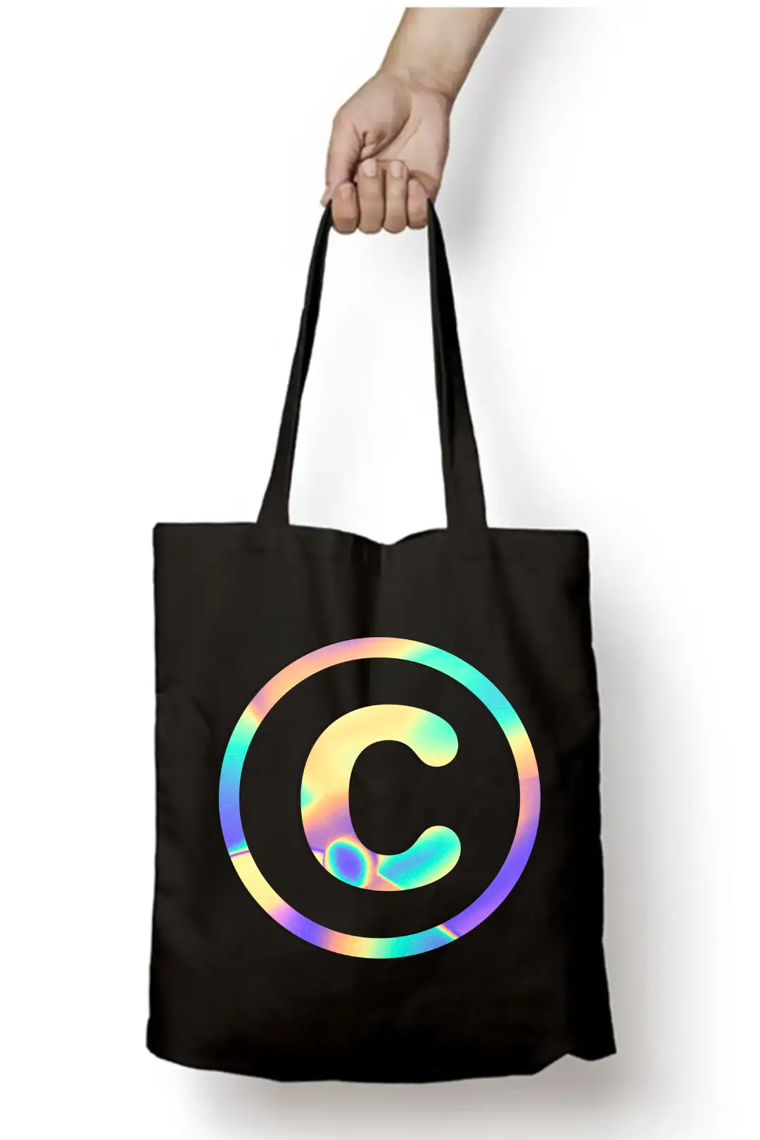 C Letter Rainbow Shiny Print Cotton Canvas Tote Bag - Image 2